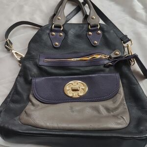 Emma Fox Leather Satchel Crossbody Bag – Black Gray Purple